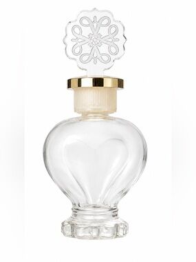 Vintage 1960s Avon Heart Perfume Bottle Clear Glass Scroll Stopper Gold